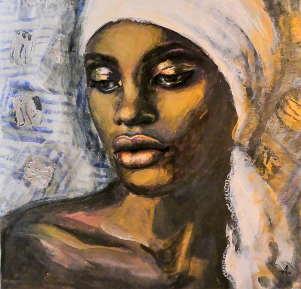 Taffet-Dalya-The white headscarf-Acrylic on wooden box